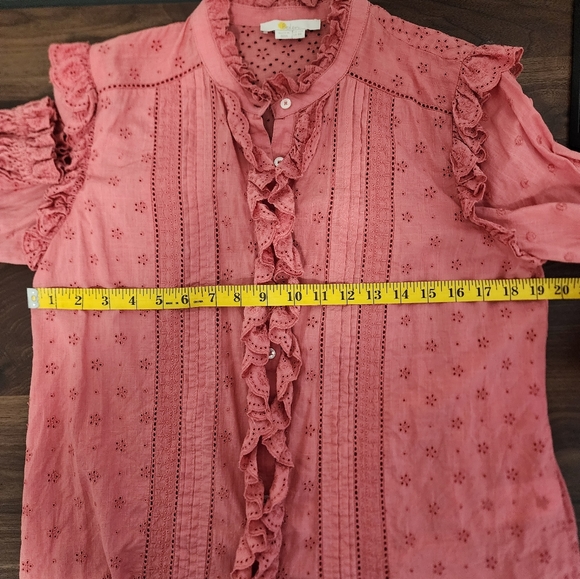 Boden Iris Broderie Ruffle Blouse in Dusty Red - Picture 10 of 11